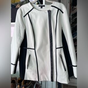 Full Zip Black & White Tunic Length Jacket